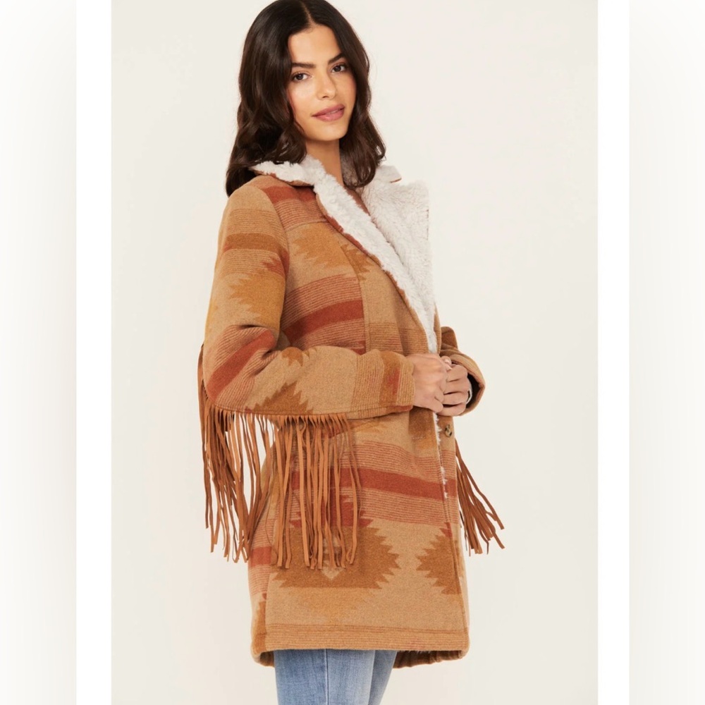 IDYLLWIND Miranda Lambert NETTIE SHERPA BLANKET COAT fringe penny lane coat S
